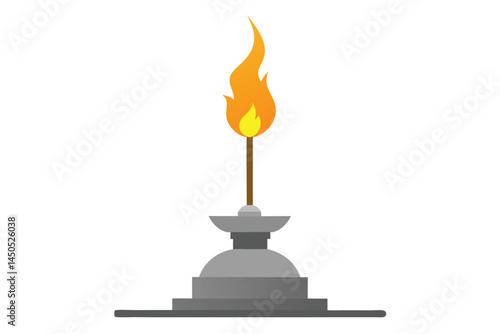 Vector illustration of a burning torch atop a grey metal base