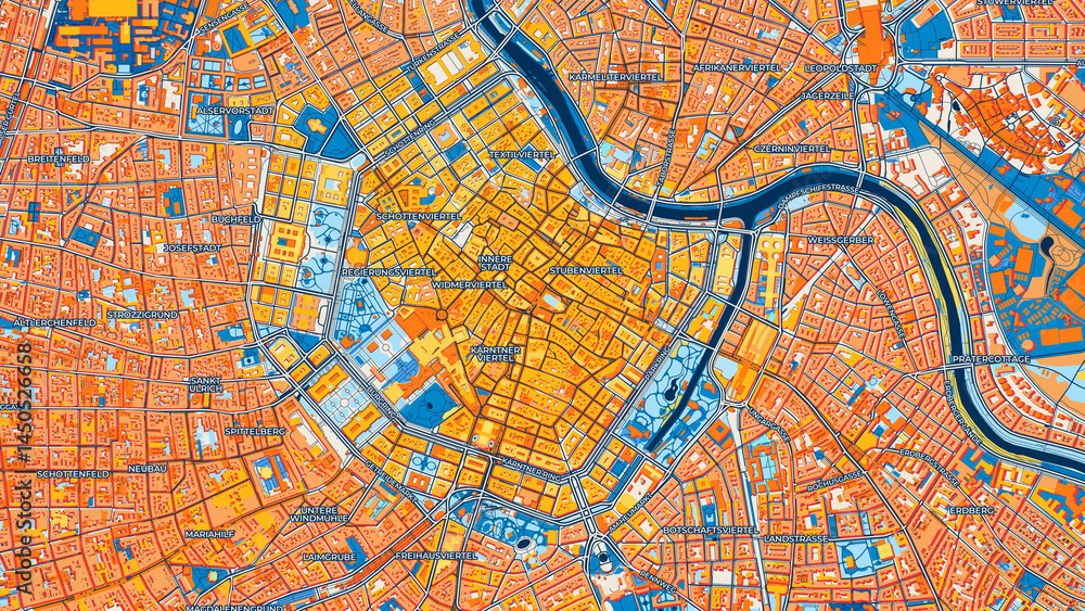 Colorful Vienna Street Map with Labels and Buildings Colorful Vienna Street Map with Labels and Buildings