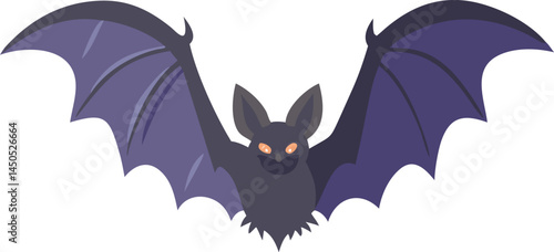 A spooky detailed bat with outstretched wings hanging upside down in a moonlit cave
