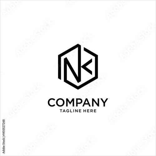 NK Initial Logo. Geometric Hexagon Monogram Symbol for Modern Business, Corporate Branding, Technology, Consulting, Creative Design, Premium Typography Icon, Vector Template for Web and Marketing Use