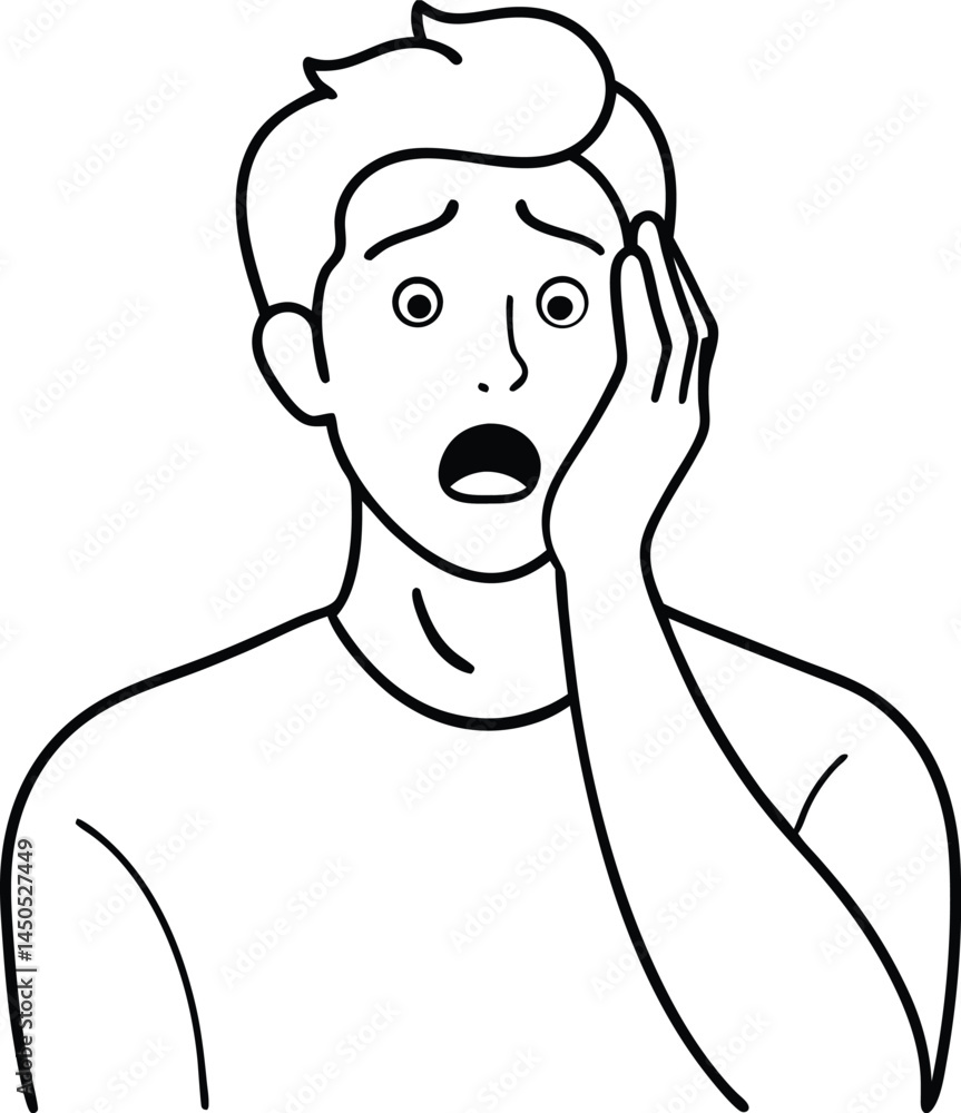Shocked man depicted in elegant continuous line art drawing style showcasing intense emotion through minimal lines ideal for modern artistic facial expression visuals Shocked man depicted in elegant continuous line art drawing style showcasing intense emotion through minimal lines ideal for modern artistic facial expression visuals