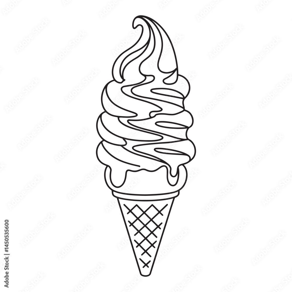 A sweet and cold ice cream cone, a delicious frozen dessert, is often illustrated as a vector with a wafer cone and soft vanilla or chocolate cream, isolated as a summer snack. A sweet and cold ice cream cone, a delicious frozen dessert, is often illustrated as a vector with a wafer cone and soft vanilla or chocolate cream, isolated as a summer snack.