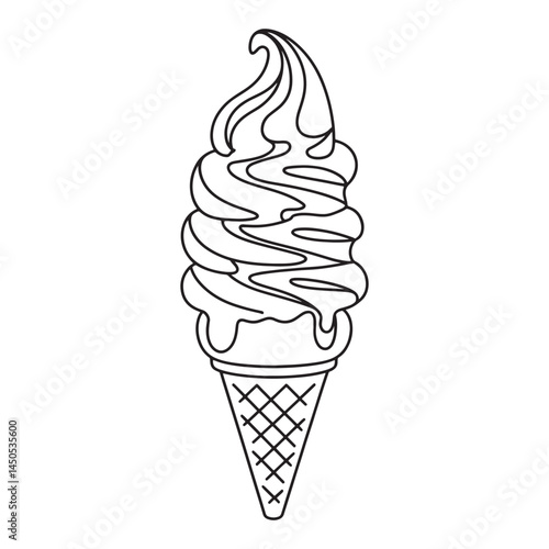 A sweet and cold ice cream cone, a delicious frozen dessert, is often illustrated as a vector with a wafer cone and soft vanilla or chocolate cream, isolated as a summer snack. 