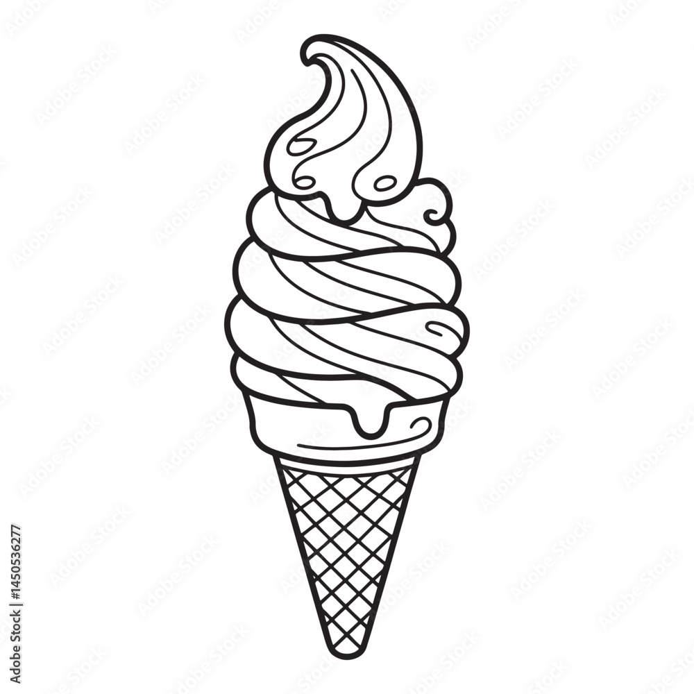 A vector illustration shows a cold, sweet chocolate ice cream dessert in a wafer cone, isolated as a delicious summer snack A vector illustration shows a cold, sweet chocolate ice cream dessert in a wafer cone, isolated as a delicious summer snack