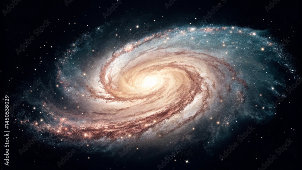 Generative ai. A wild spiral galaxy with a bright, glowing center surrounded by swirling clouds of gas and dust, set against the pitch-black void of space. Generative ai. A wild spiral galaxy with a bright, glowing center surrounded by swirling clouds of gas and dust, set against the pitch-black void of space.