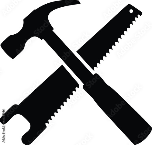 Carpenter tools silhouette vector, Construction tool icon vector