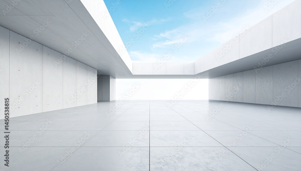 abstract modern concrete white architecture with empty cement floor