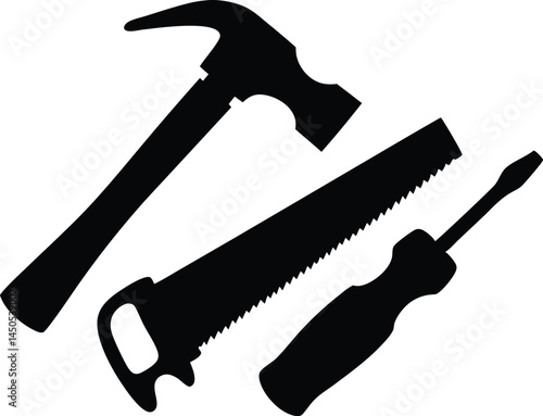 Carpenter tools silhouette vector, Construction tool icon vector