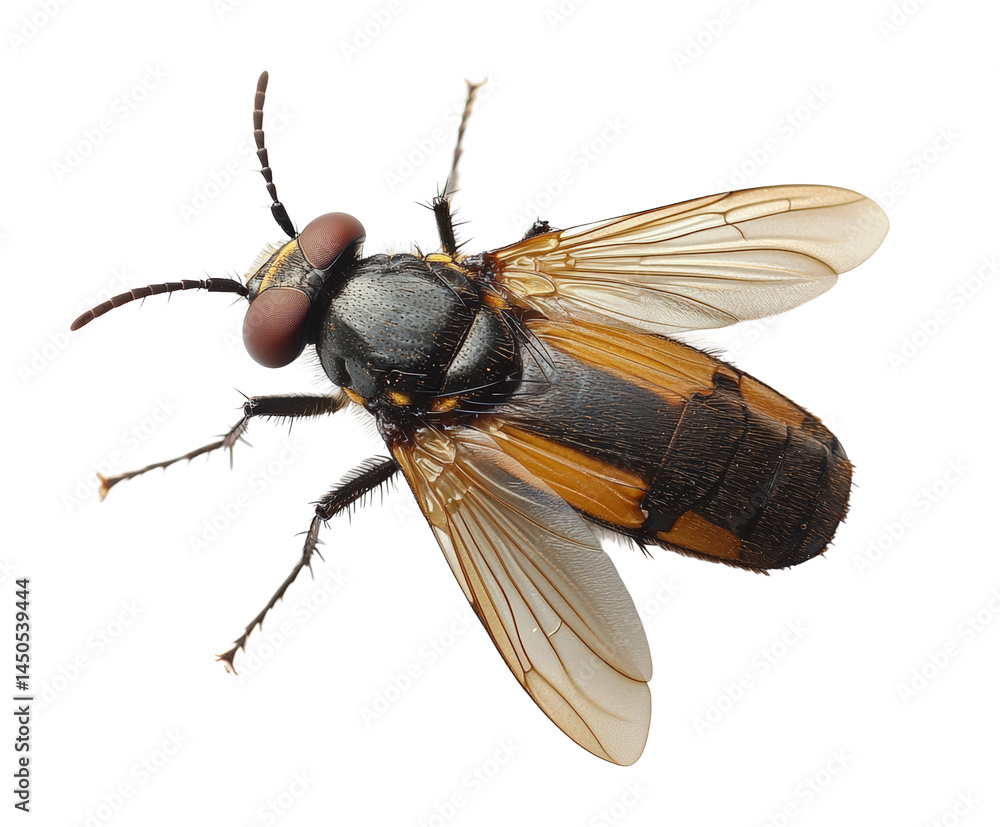 Observing a fly in detail perspective isolated on transparent background Observing a fly in detail perspective isolated on transparent background