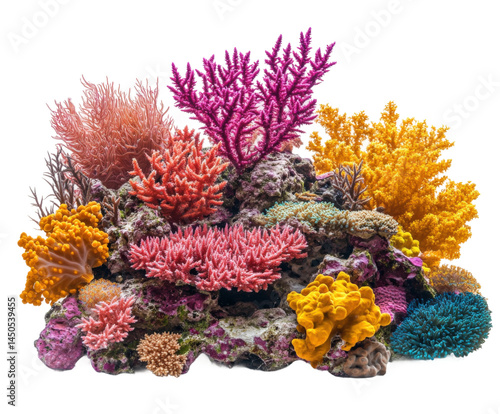 Vibrant coral reef display underwater world nature colorful environment view isolated on transparent background