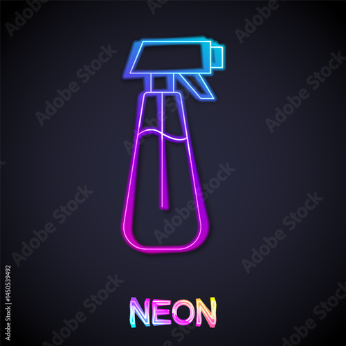 Glowing neon line Garden sprayer for water, fertilizer, chemicals icon isolated on black background. Vector