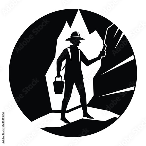 Cave Explorer with Headlamp Silhouette