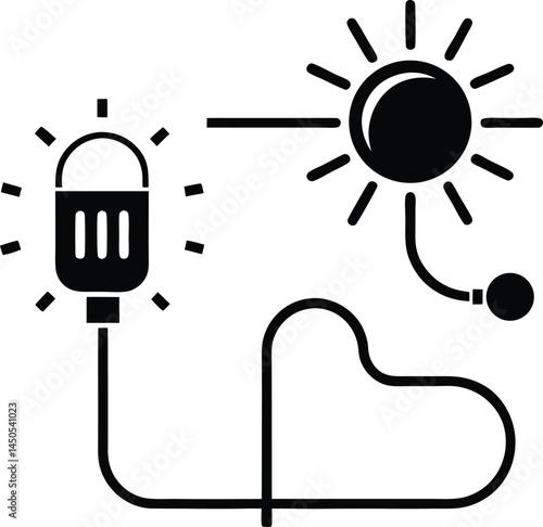 solar energy shown in continuous line art drawing style designed for promoting clean solar technology renewable power sources and sustainable energy innovation
