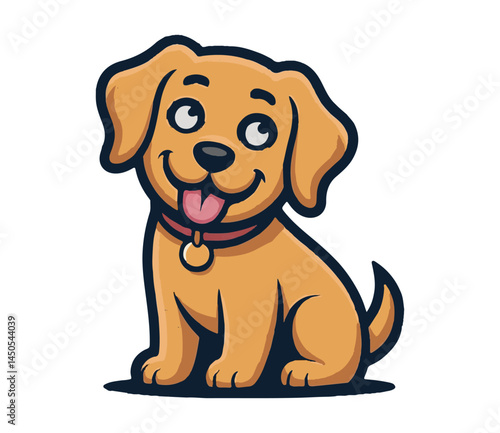 Cute cartoon-style dog vector illustration, full body, clean lines, flat colors, white background, friendly expression, sitting pose, perfect for logo or t-shirt design, high contrast, minimal shadows