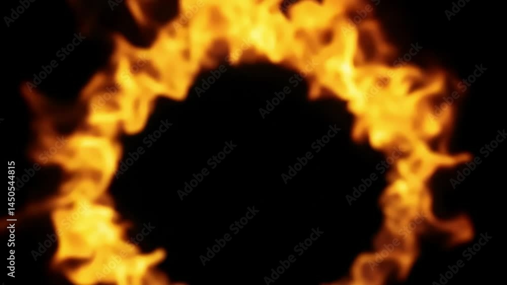 Burning ring of fire animation with flames and black background isolated Burning ring of fire animation with flames and black background isolated