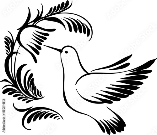 Decorative silhouette hummingbird in flight 