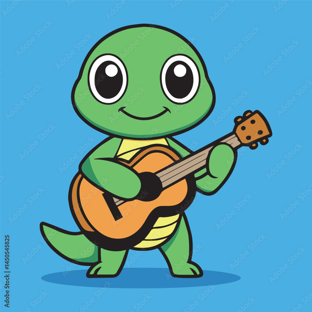 Obraz premium Cute Turtle Plays the Guitar Cartoon Vector Icon Illustration Animal Nature Icon