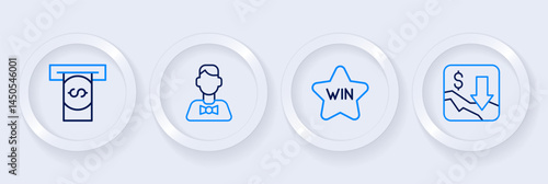 Set line Financial growth decrease, Casino win, dealer and Automated teller machine and money icon. Vector