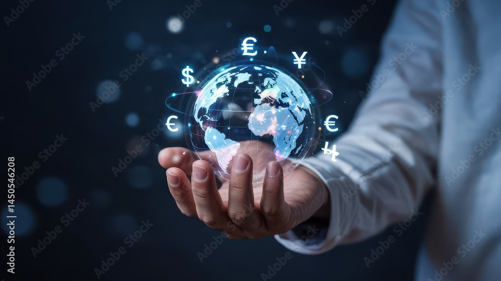 Digital representation of a globe held in a hand. Digital representation of a globe held in a hand.