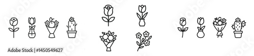 Set of web icons featuring floral designs in line style for digital projects and applications