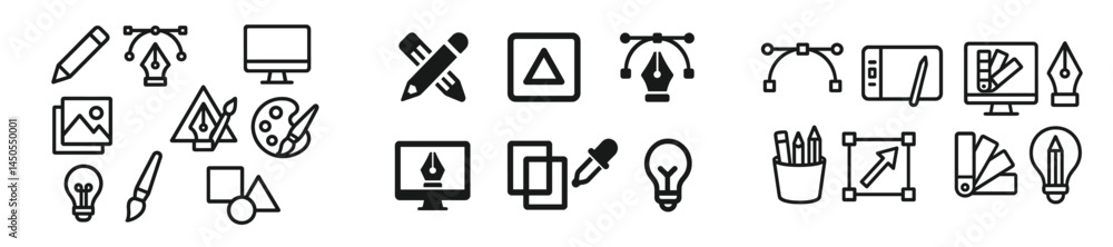 Obraz premium Set of line style web icons showcasing various design tools and creative elements for digital art and graphic design applications