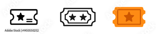 Set of web icons depicting tickets in line style showcasing three variations for digital applications