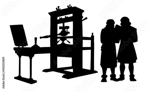 Vector drawing. Vintage printing press
