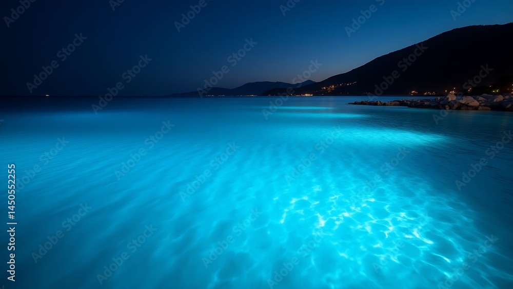 Fototapeta premium Premium Illuminated Night Water: Mysterious Glowing Blue Landscape