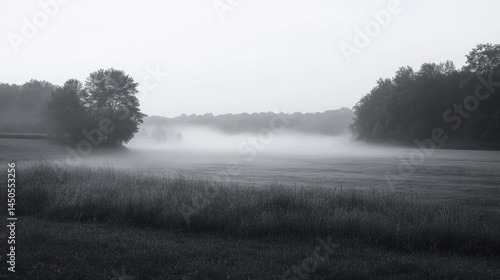 Wallpaper Mural Monochromatic landscape scene of a misty morning field. Torontodigital.ca