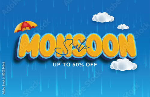 Monsoon sale text effect, font editable, typography