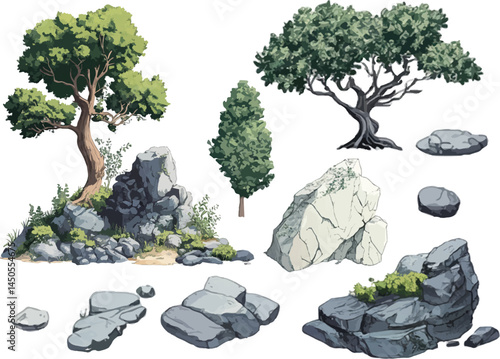 set of vector elements for the game trees, stones