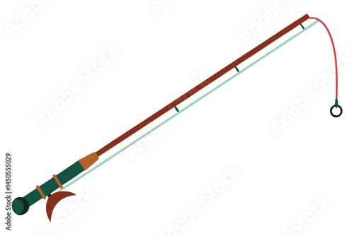 Stylized fishing rod with line and hook ready for catching fish