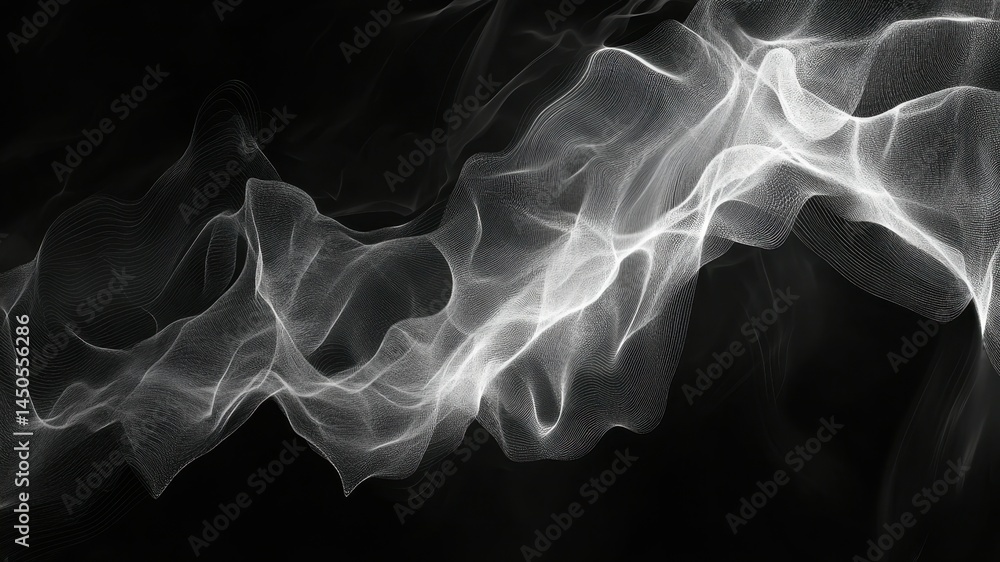 Fototapeta premium Abstract white glowing curved lines on black