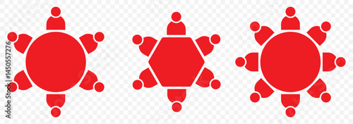Meeting Icon in Red Color. team meeting in a conference hall on Transparent Background. EPS 10.