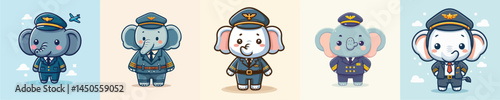 cute elephant vector in pilot costume