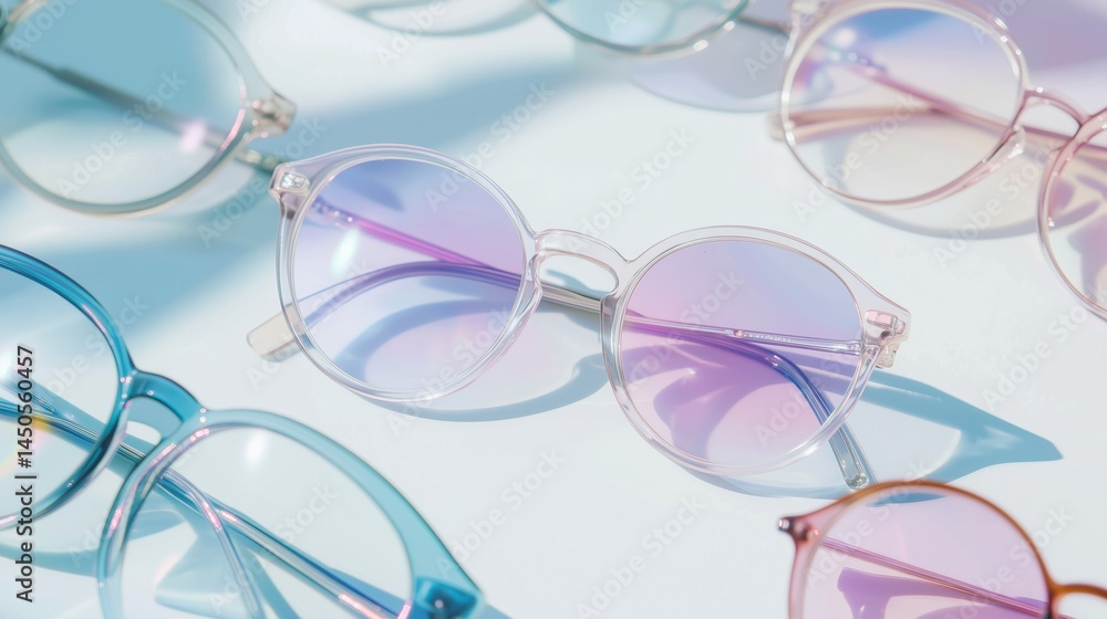 Stylish glasses displayed in vibrant colors.