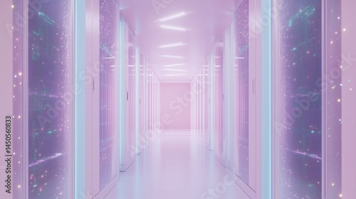 Obraz na płótnie Vibrant pink server room with futuristic digital technology corridor w salonie