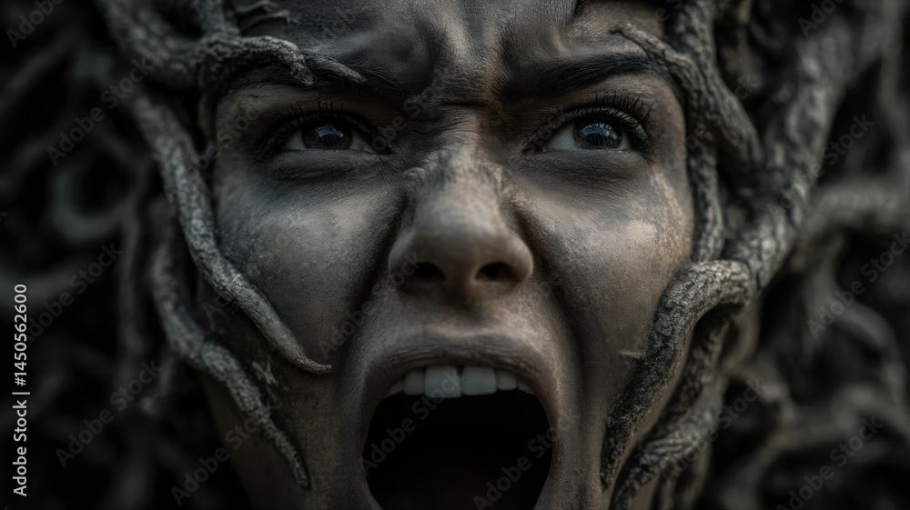 Horror Style Portrait of Woman with Dreadlocks — a detailed and modern 3D-style concept ideal for tech visuals, infographics, marketing materials, and futuristic digital presentations. Horror Style Portrait of Woman with Dreadlocks — a detailed and modern 3D-style concept ideal for tech visuals, infographics, marketing materials, and futuristic digital presentations.