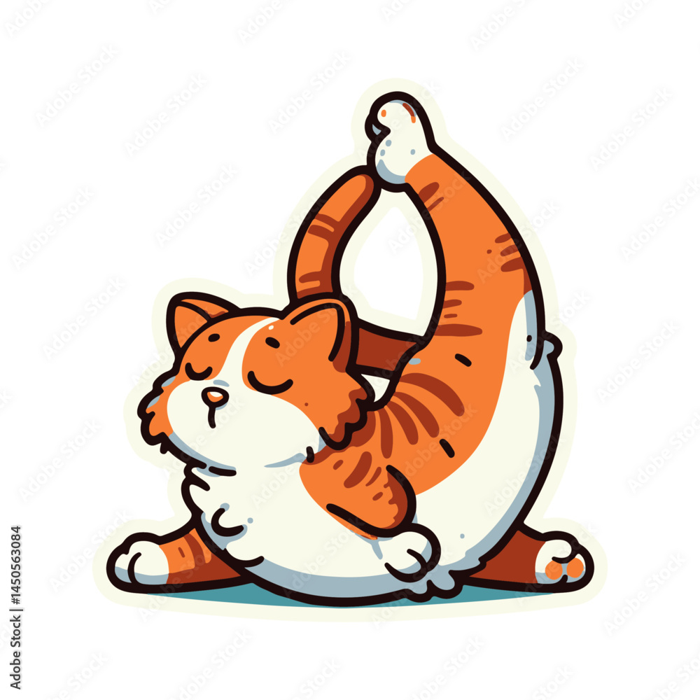 Obraz premium Cartoon Yoga Cat in a Playful Pose – Sticker Design