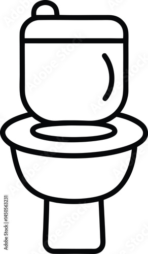Toilet in continuous line drawing style with WC black line art, showcasing minimalist bathroom design in a continuous line representation, highlighting modern functionality and style.