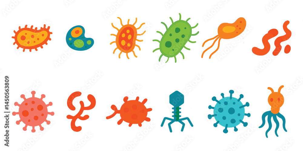 Obraz premium Variety of Colorful and Black Microorganism Illustrations