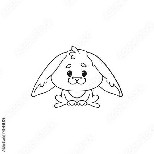 Cute Kawaii Bunny Coloring Page for Kids. Vector Illustration