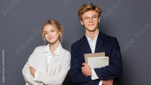 Kids in Formal Wear Holding Books, Studio Shot — a detailed and modern 3D-style concept ideal for tech visuals, infographics, marketing materials, and futuristic digital presentations.