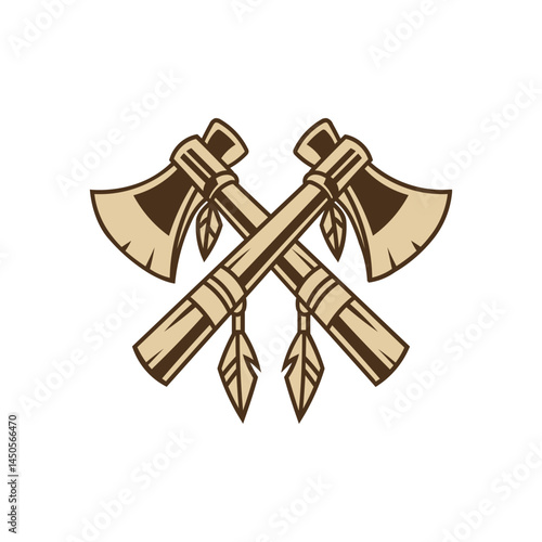 Crossed Tomahawks with Feathers - Native American Symbol