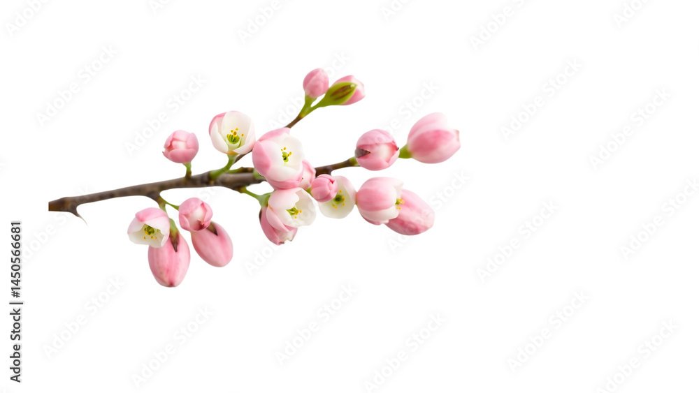 Fototapeta premium Delicate Flowering Quince Branch Blooming On Black Background Beautiful Spring Image