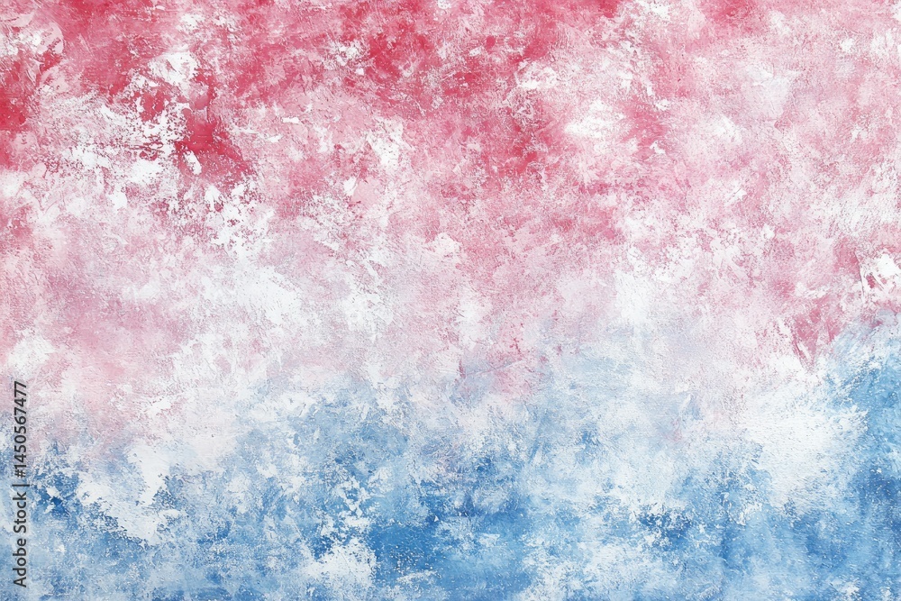 Obraz premium Abstract painting with blended red and blue hues, textured like a rocky surface. Soft gradations from light pink to deep red over a base of light blue to dark blue