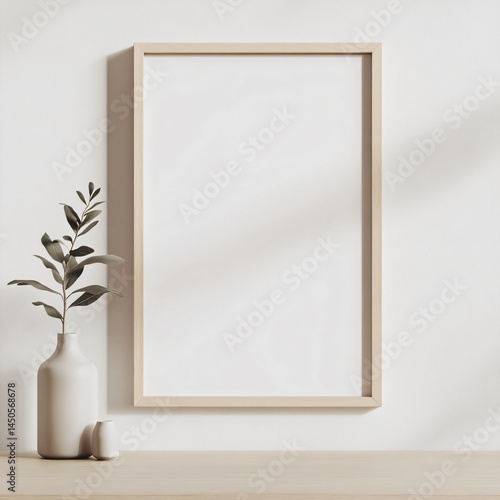 Minimalist decorative frame with plant modern interior still life art natural light aesthetic design concept