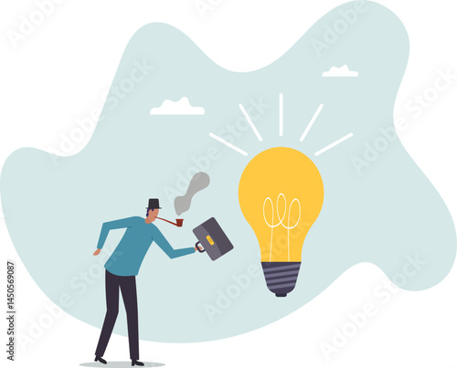 Finding idea, solution or search for new opportunity, discover new invention idea, creativity, innovation or curiosity.character for design.