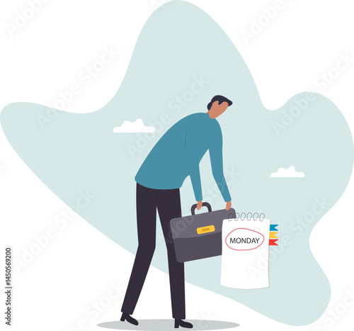 Monday blues, tired and fear of routine office work, depression or sadness worker, sleepy and frustrated on Monday morning,character for design.