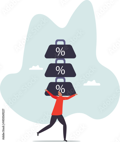 Debt burden risk from high interest rate, FED or federal reserved rate hike cause heavy loan or mortgage payment.character for design.